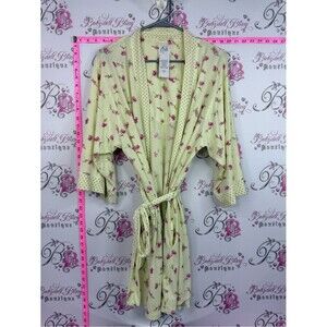 Aria robe tie up Pale Yellow Floral Robe with Pink Rose Print